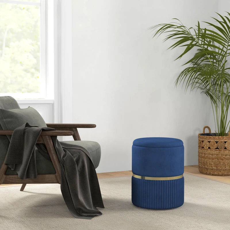 HOMCOM Velvet-Feel Storage Ottoman - Blue