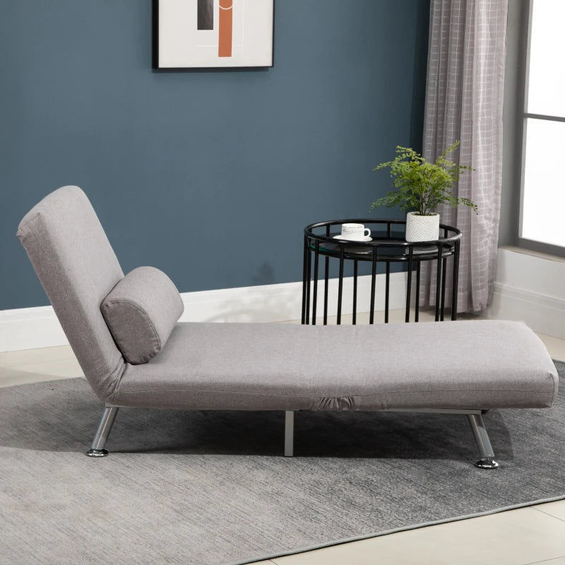 HOMCOM Linen Upholstered Elevated Single Sofa Bed Grey