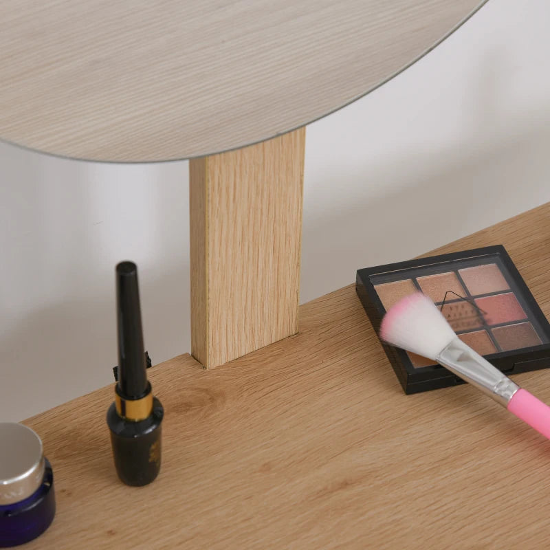 HOMCOM Elegant Dressing Table, Vanity Table with Drawer and Height Adjustable Mirror for Bedroom, Dressing Room, Natural