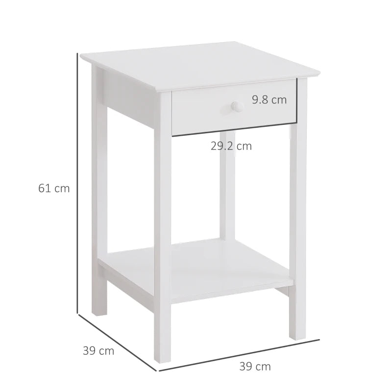 HOMCOM Plant Stand Table, Wooden W/ Drawer Shelf Storage Multipurpose End Side White