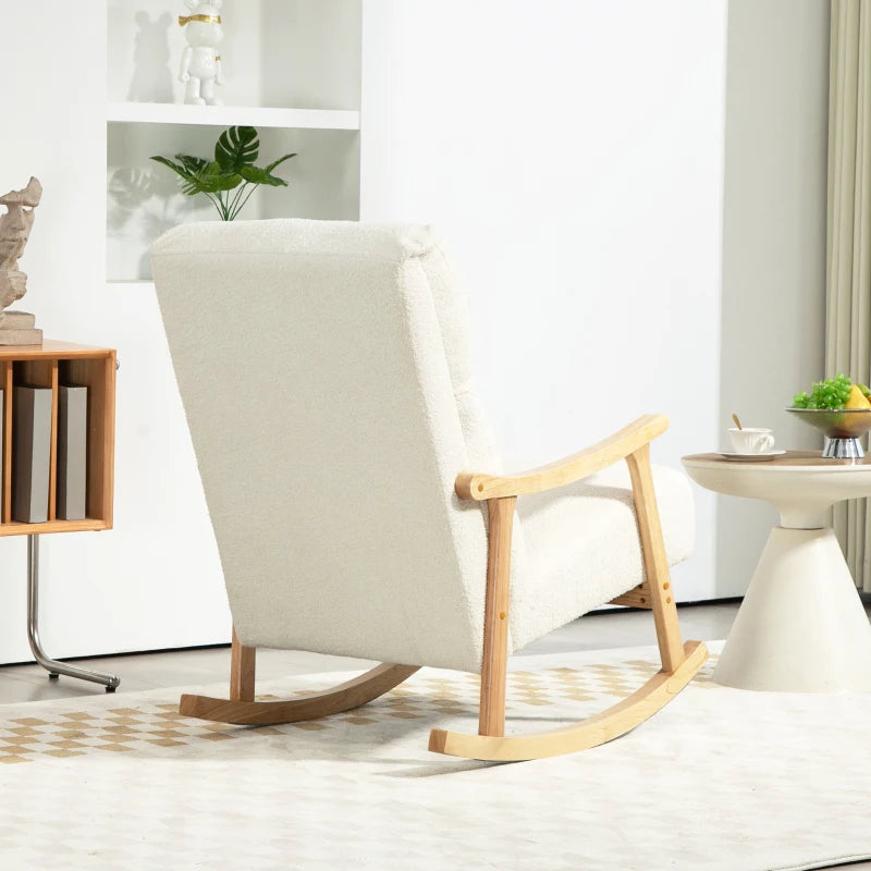 HOMCOM Rocking Chair, Fabric with Velvet Look, Ergonomic Backrest, Load Capacity up to 120 kg, 65W x 90D x 98H cm, Cream White
