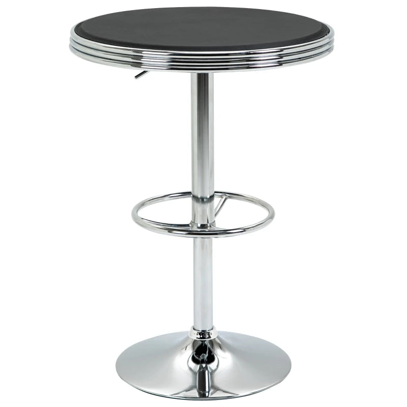HOMCOM Round Height Adjustable Pub Table bar Table Faux Leather Tabletop and Footrest