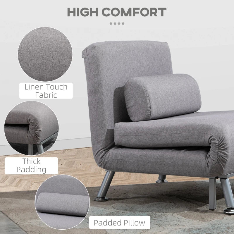 HOMCOM Linen Upholstered Elevated Single Sofa Bed Grey