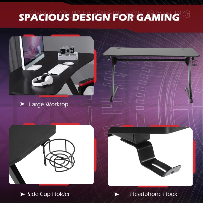 HOMCOM Gaming Desk with Cup Holder, Headphone Hook and Cable Management, Computer Table for Home Office, Black
