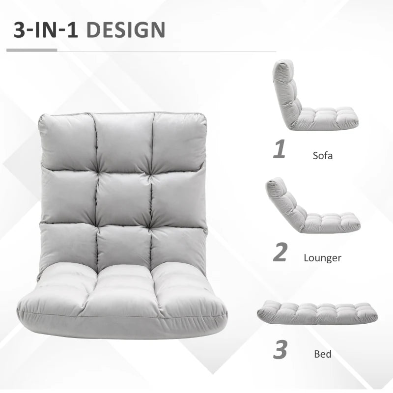 HOMCOM Adjustable Lazy Floor Sofa Chair Lounge Seat Gaming Couch Bed for Living Room, Home Office, Balcony, Grey
