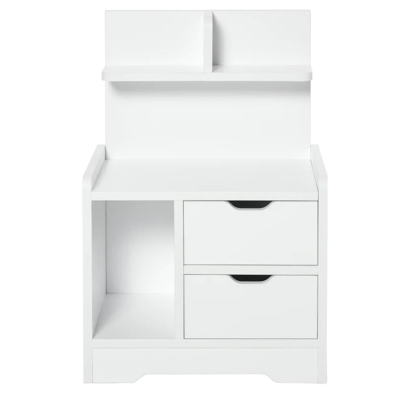 HOMCOM Bedside Table, Small Bedside Cabinet with 2 Drawers and Storage Shelves, Accent Table for Living Room, Bedroom, White