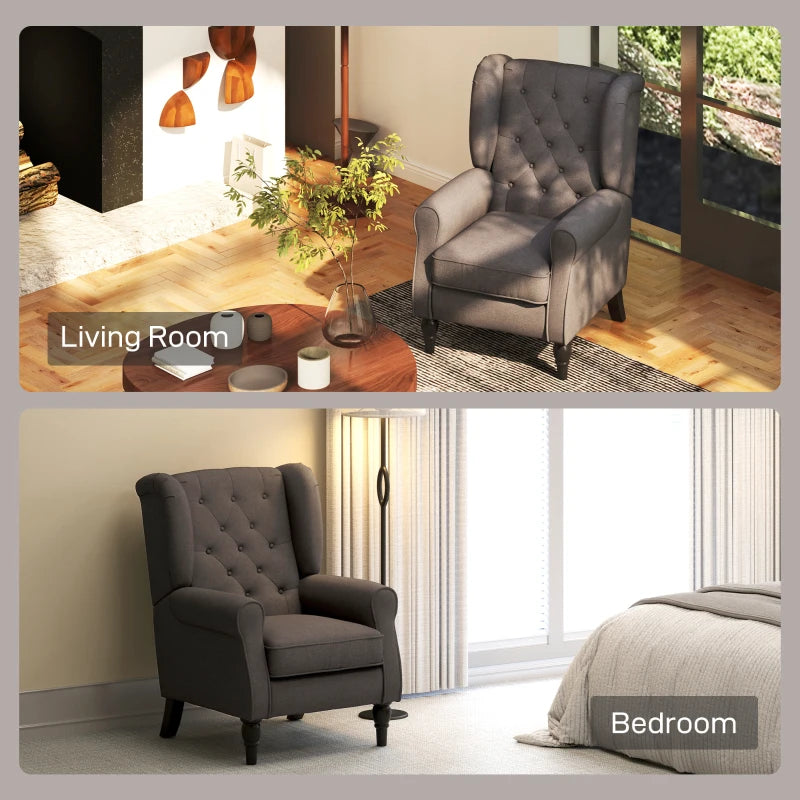 HOMCOM Retro Accent Chair, Wingback Armchair with Wood Frame Button Tufted Design for Living Room Bedroom, Brown