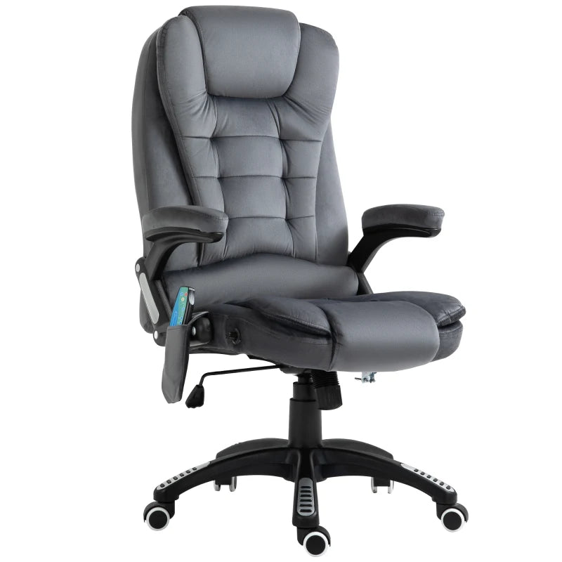 Vinsetto Massage Office Chair Recliner, Ergonomic Gaming Heated Home Office Padded & Swivel Base, Velvet-Feel Fabric, Grey