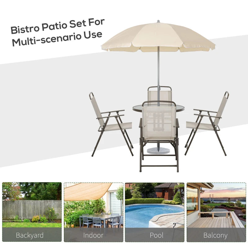 Outsunny 4 Seater Patio Furniture with Parasol, Outdoor Dining Set, Folding Chairs and Table Beige
