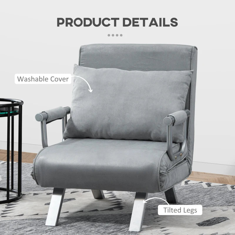 HOMCOM Single Sofa Bed Armchair Sofa Bed Guest Sleeper with Pillow for Home Office