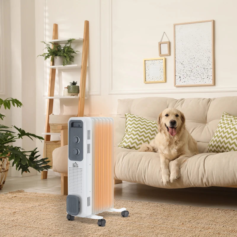 HOMCOM 1630W Oil Filed Radiator with Timer w/ Three Modes Adjustable Thermostat Safety switch, White