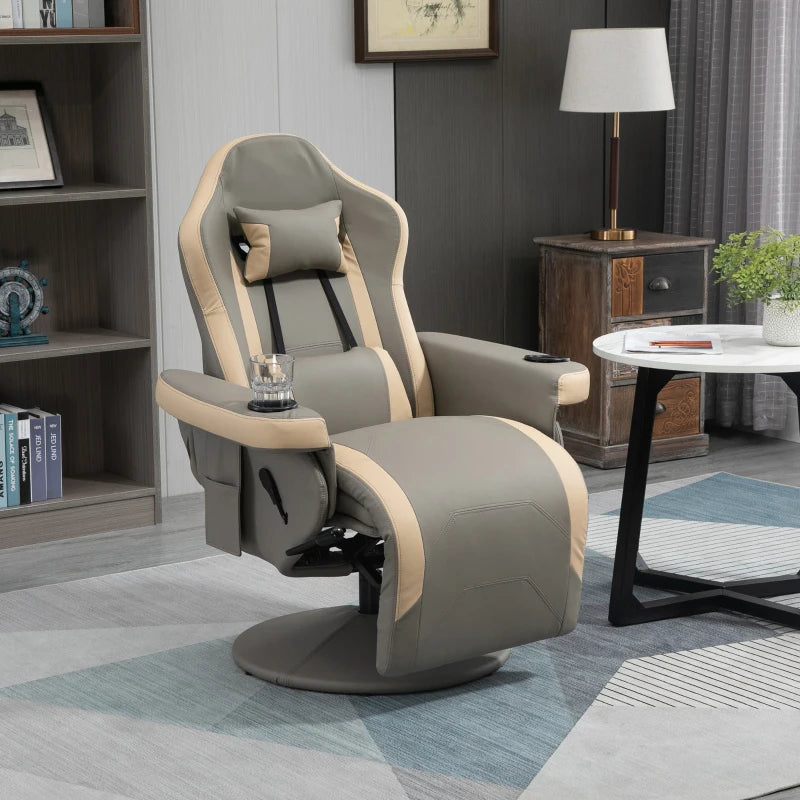 HOMCOM Manual Recliner Armchair PU Leather Lounge Chair w/ Adjustable Leg Rest, 135° Reclining Function, 360° Swivel, Grey