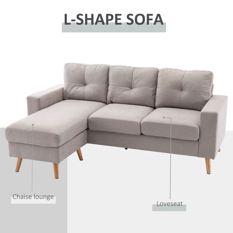 HOMCOM Linen Fabric L Shape Scandinavian Design Corner Sofa 193 cm for Living Room Apartment Small Space Light Gray