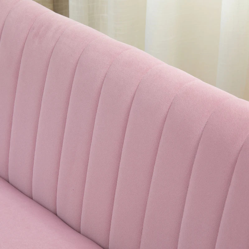 HOMCOM 2-Seater Fabric Sofa Upholstered Sofa Double Sofa Seating Furniture Lounge Sofa Wood Velvet-like Polyester Foam Pink 117 x 56.5 x 77 cm
