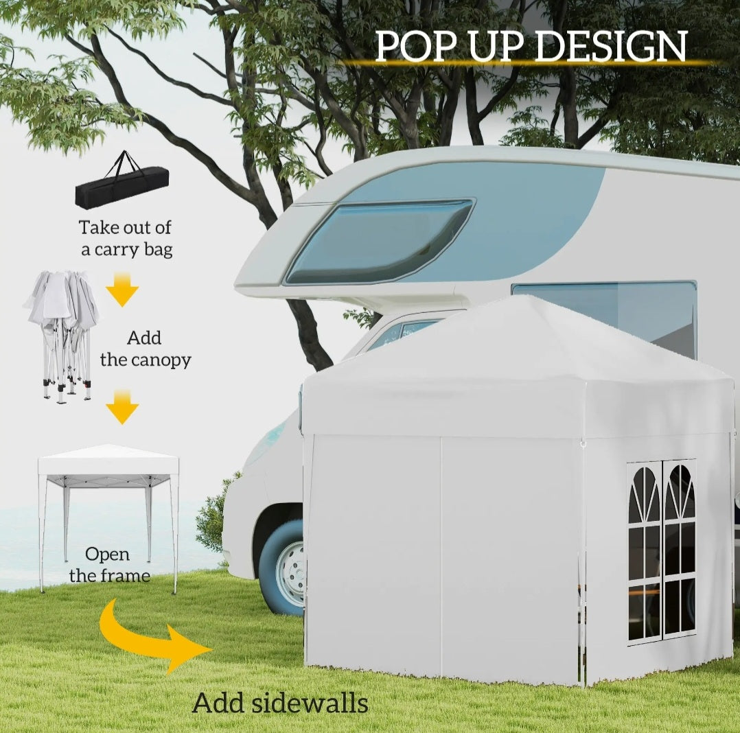 Pop Up Gazebo Canopy with Carry Bag and Side Walls, size (2 x2m)-White