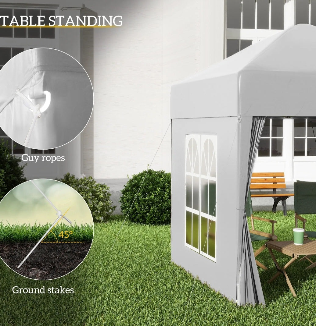 Pop Up Gazebo Canopy with Carry Bag and Side Walls, size (2 x2m)-White