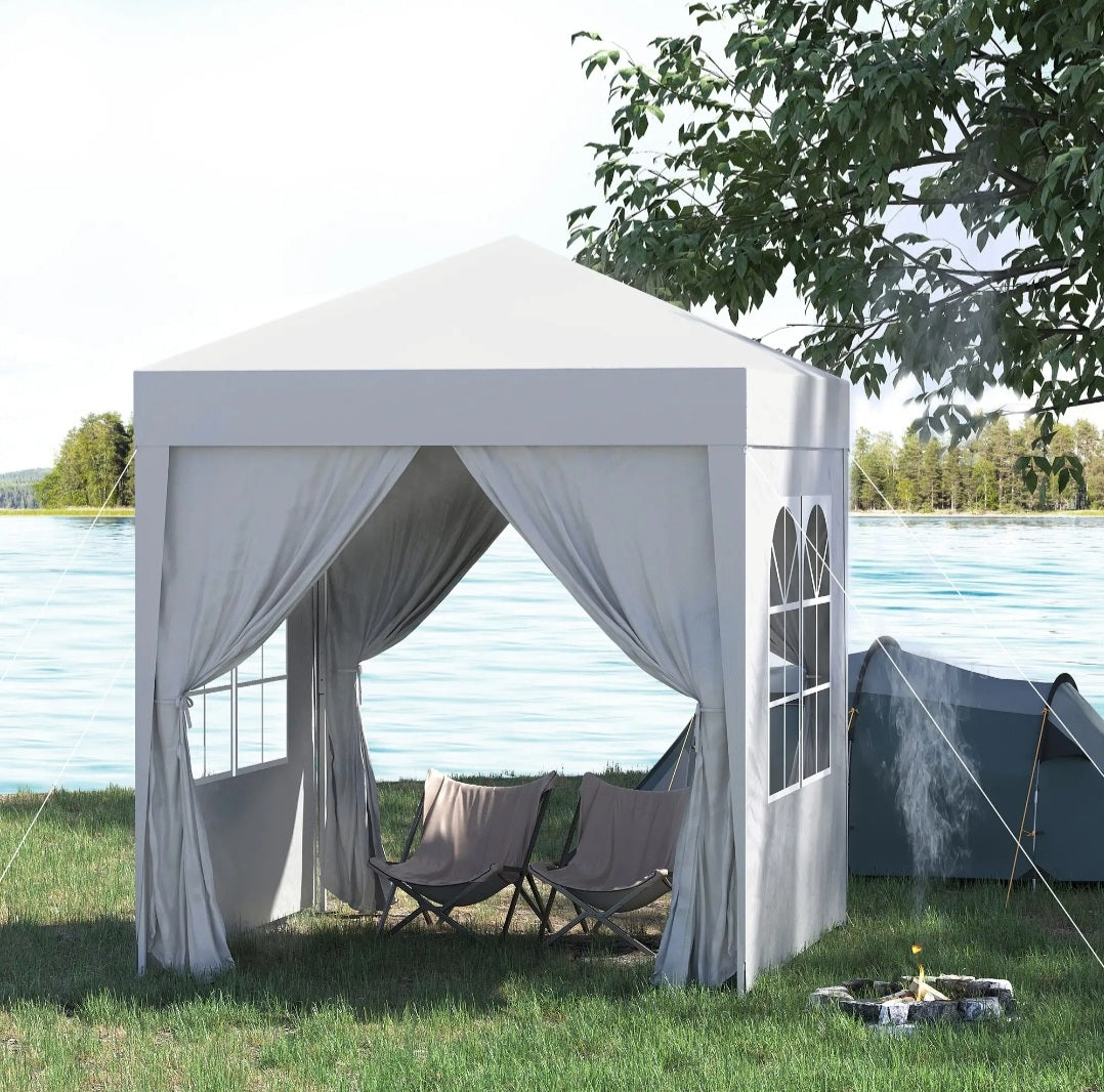 Pop Up Gazebo Canopy with Carry Bag and Side Walls, size (2 x2m)-White