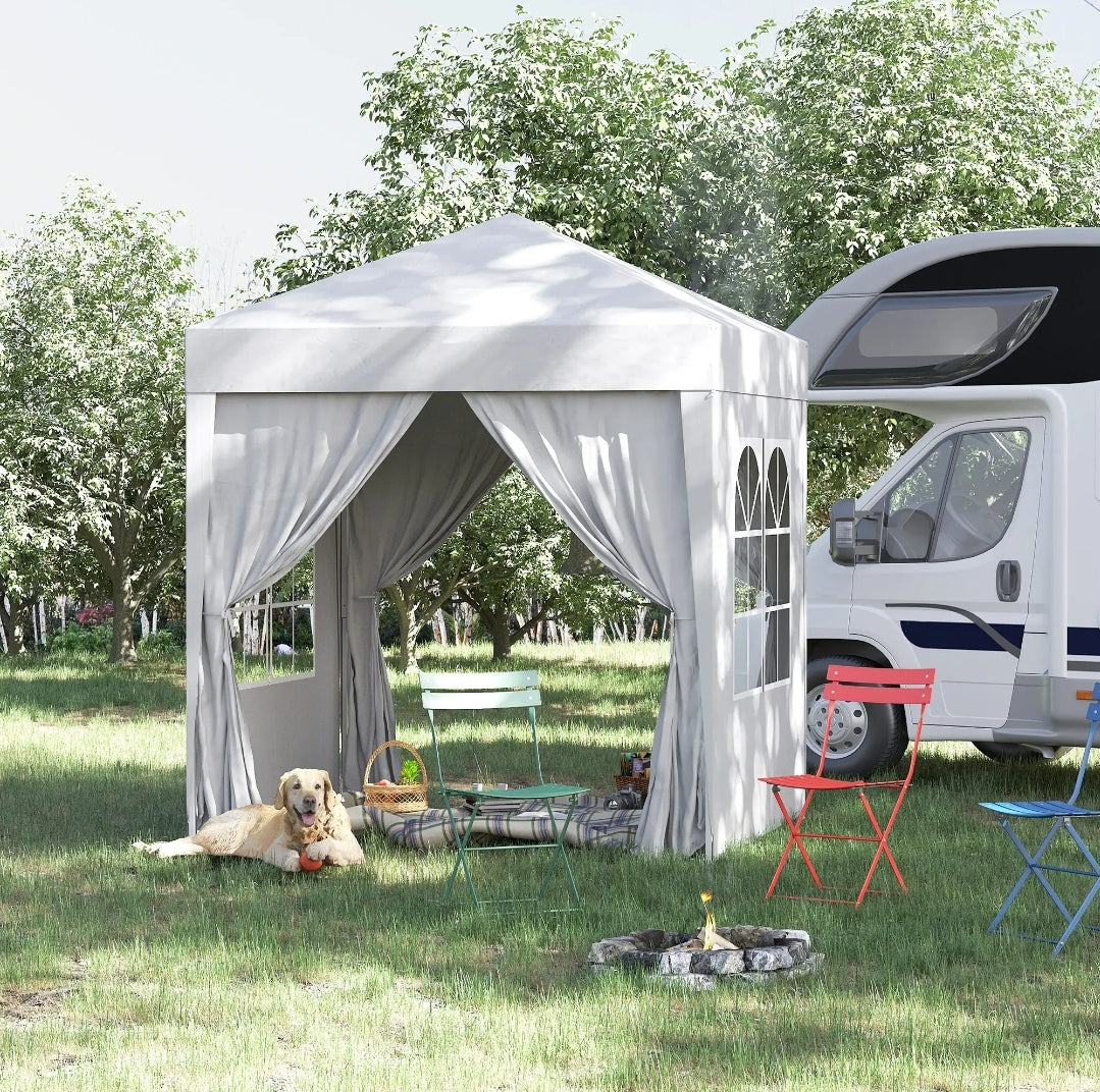 Pop Up Gazebo Canopy with Carry Bag and Side Walls, size (2 x2m)-White