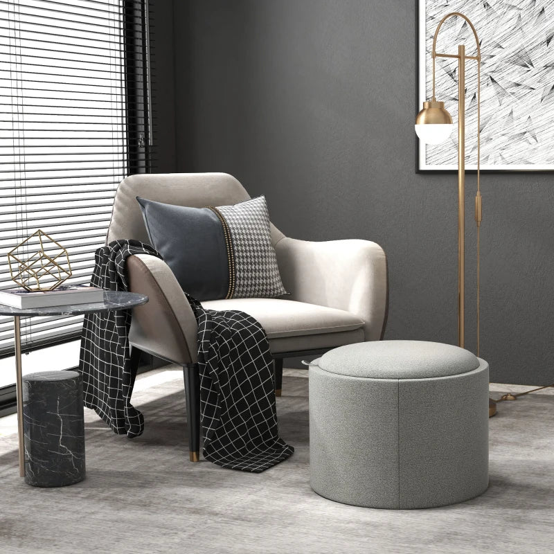 HOMCOM Upholstered Ottoman, Linen, Hidden Storage, Reversible Lid, 56cm x 56cm x 42cm, Gray + Natural