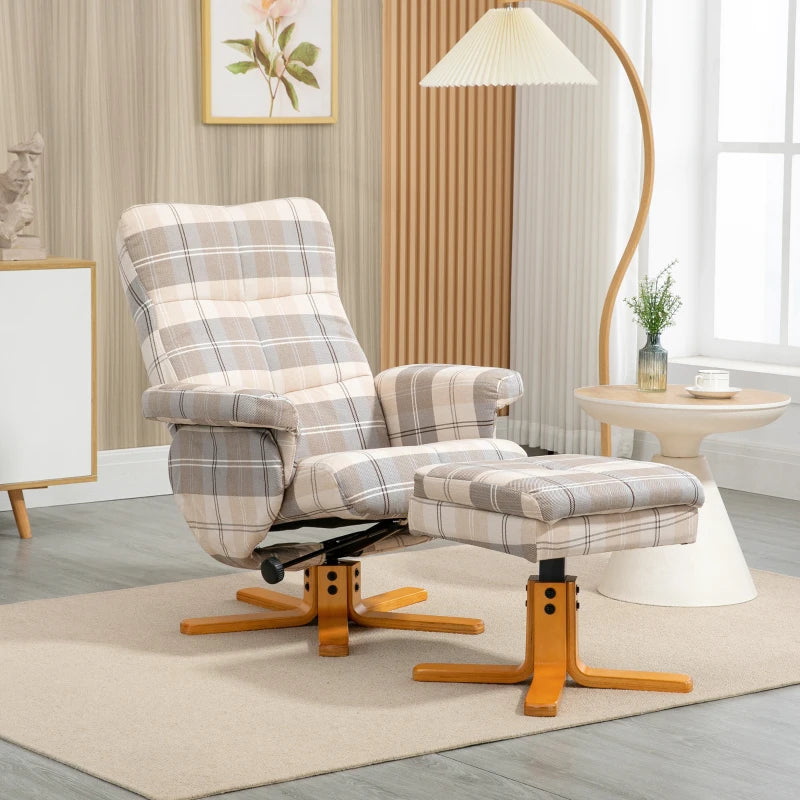 HOMCOM Swivel Recliner Chair with Footstool, Faux Leather Reclining Chair with Wooden Base and Storage for Living Room, Bedroom, Black