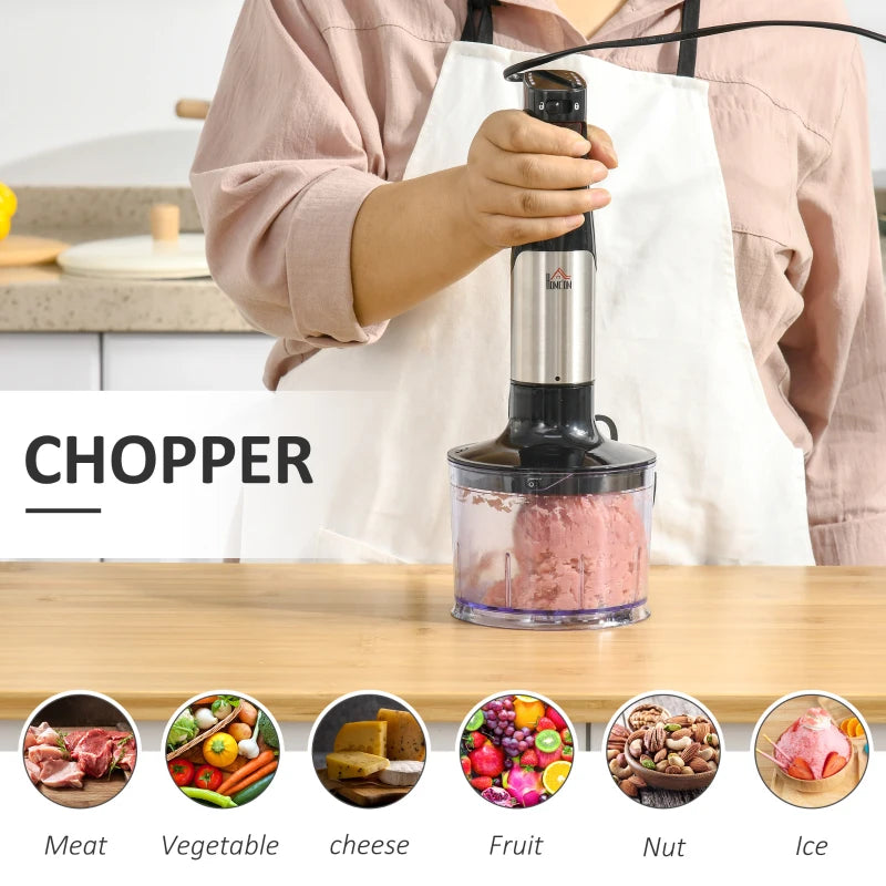 HOMCOM Hand Blender Currys 1000W, 4 In 1 with Measuring Cup, Egg Whisk, Chopper Bowl, Blender for Smoothies