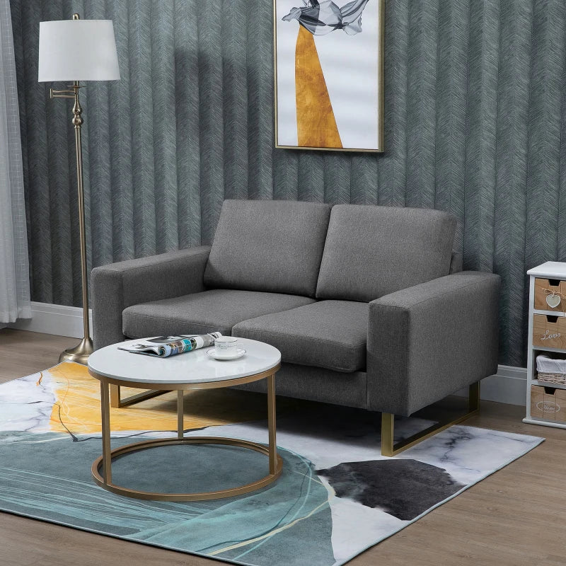 HOMCOM 2 Seater Sofas for Living Room, Fabric Couch, Love Seat with Cushions and Steel Legs, Grey