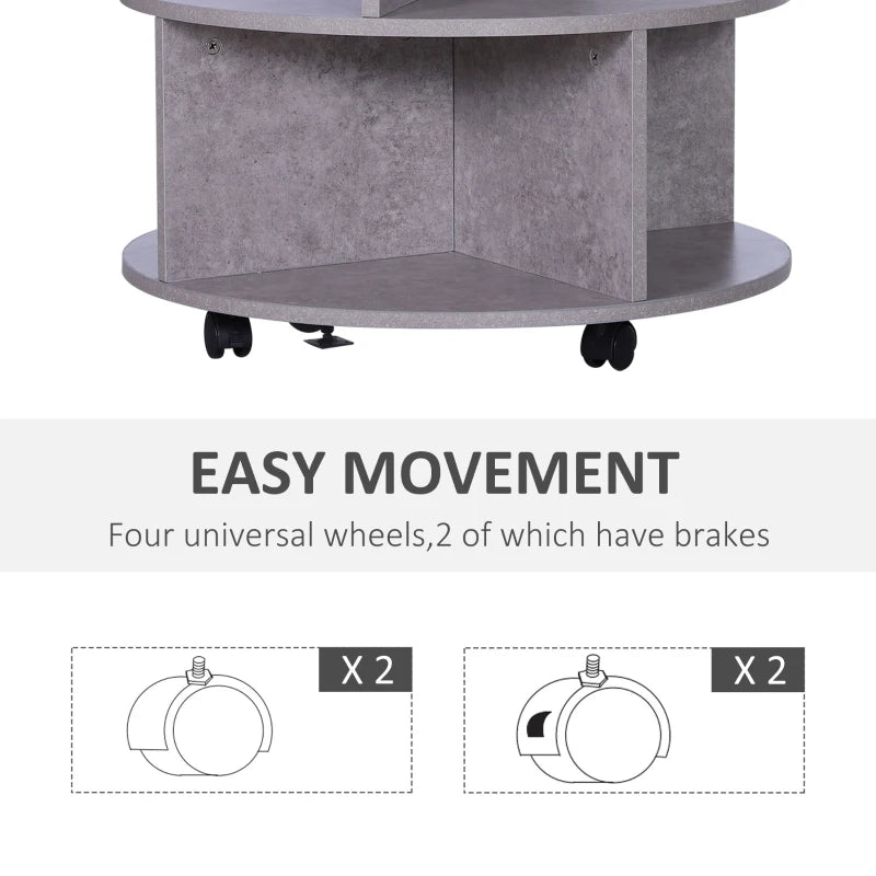 HOMCOM Coffee Table with Wheels, Round, with Storage, 2 Tier, Divider Shelves Lamp Desk Storage