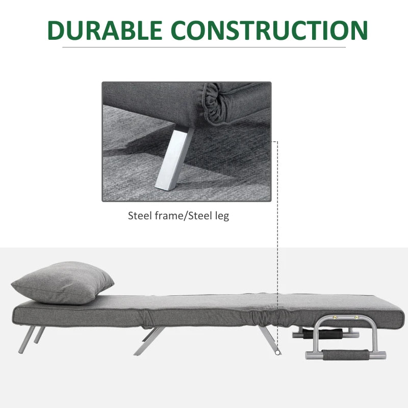 HOMCOM Sleeper Chair with Armrest 3-in-1 Sofa Bed Guest Bed Folding Mattress Folding Bed Chaise Longue Multifunction linen-like Polyester Gray 65 x 69 x 80 cm