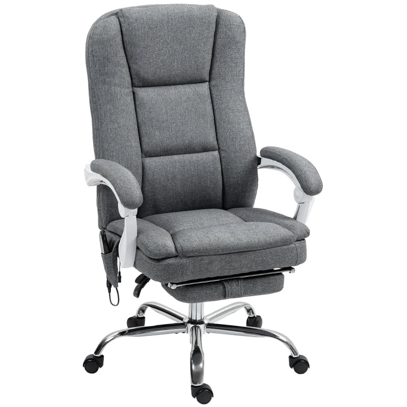 HOMCOM Executive Office Chair with 8-point Massage and Heat, Fabric Computer Desk Chair with Reclining Backrest, High Back, Height Adjustable, Swivel Wheels, Footrest, Remote, for Home, Grey