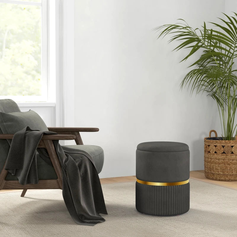 HOMCOM Velvet-Feel Storage Ottoman - Grey