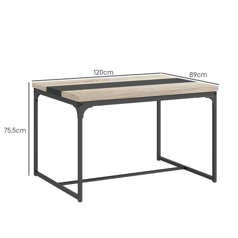 HOMCOM Dining Table for 6 People, Industrial Style in Black Metal and Wood, 120L x 89W x 75.5H cm