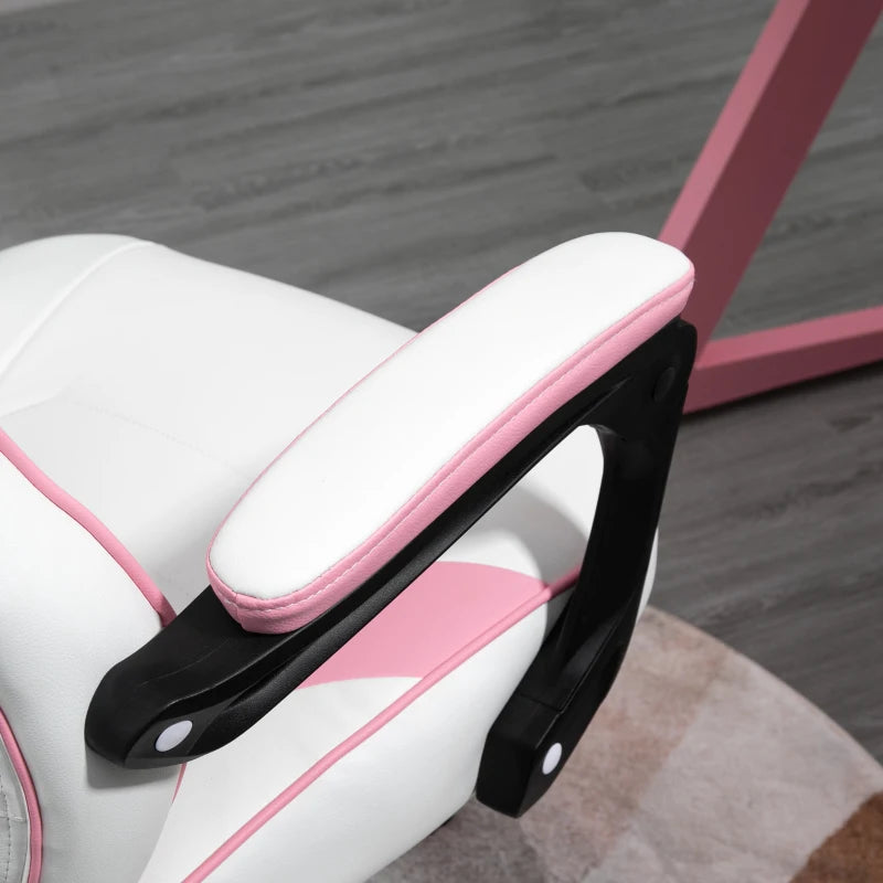 Vinsetto Computer Gaming Chair, Racing Desk Chair with Lumbar Support and Footrest, PU Leather Gamer Chair with Headrest and Swivel Wheels for Home, Pink