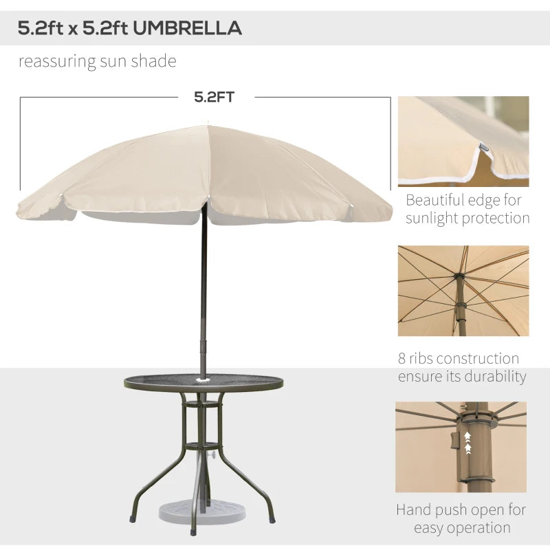 Outsunny 4 Seater Patio Furniture with Parasol, Outdoor Dining Set, Folding Chairs and Table Beige