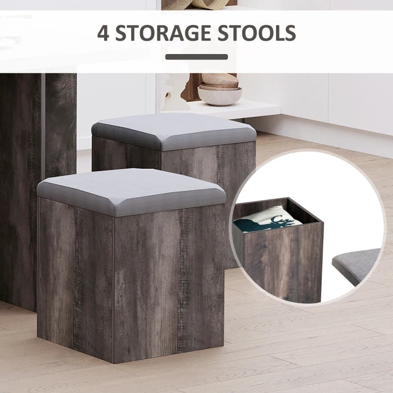 HOMCOM 5 piece Dining Set, Dining Table and 4 Storage Ottoman Stools with Cushions, Space Saving Design, Grey