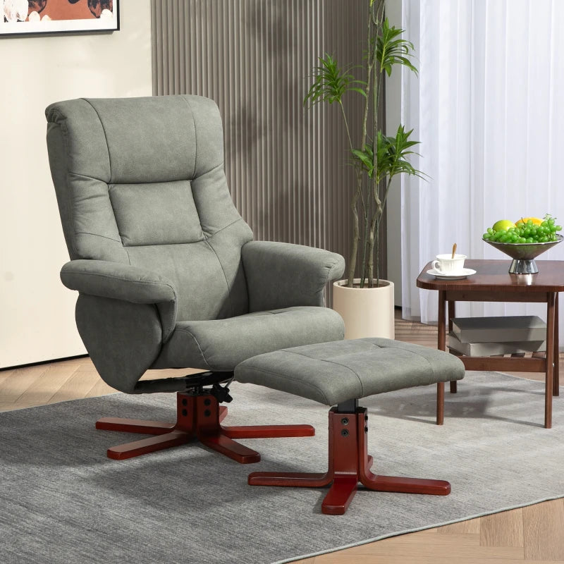 HOMCOM Faux Microfibre Leather Manual Recliner and Footstool Set - Grey