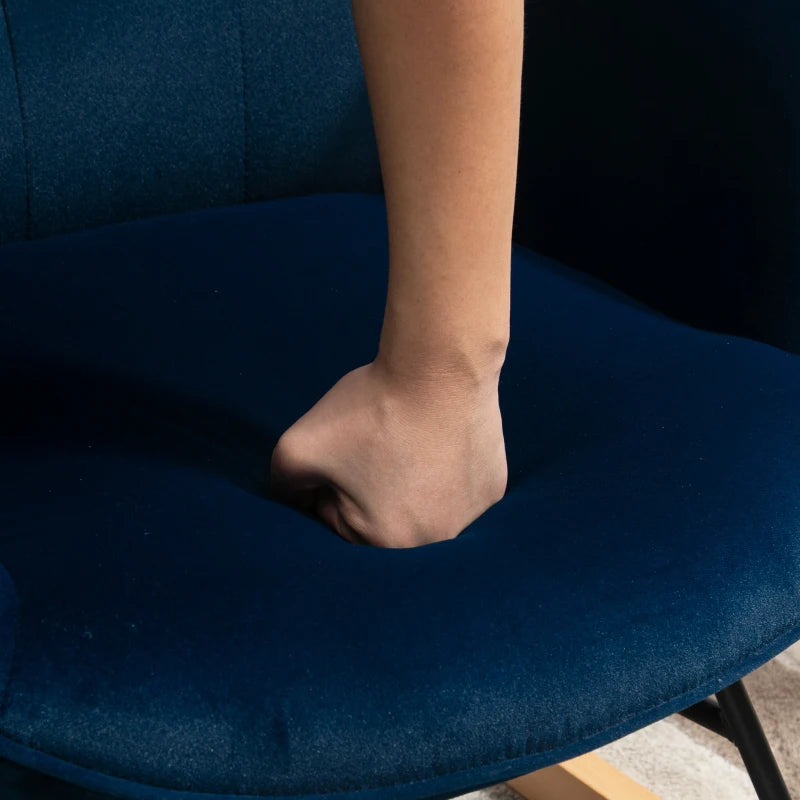 HOMCOM Rocking Chair with Ear Wings Rocking Chair High Comfort Armrests Deep Seat Foam padding Velvet-Look Blue
