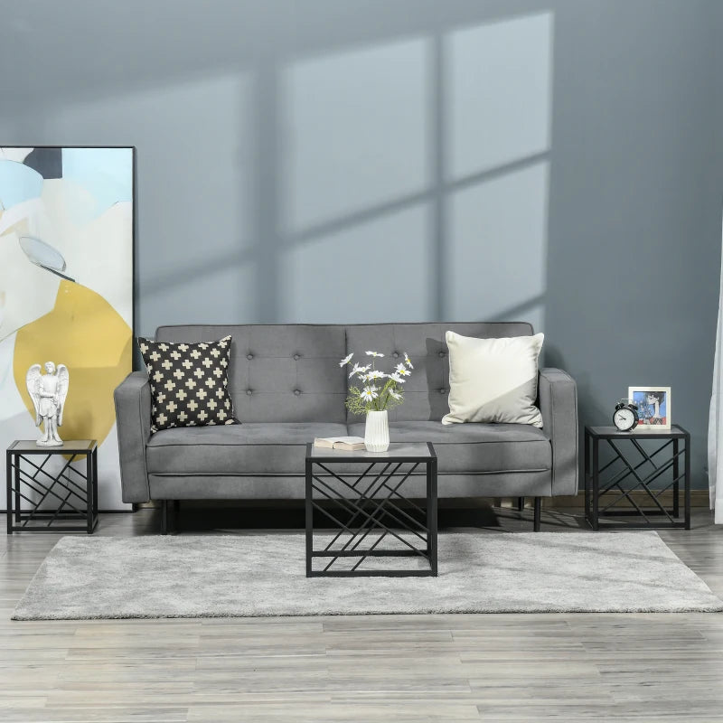 HOMCOM Set of 3 Nest of Tables Square Side Tables with Metal Frame, Grey