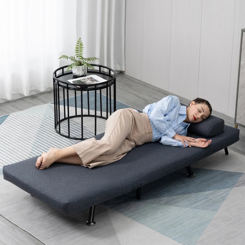 HOMCOM Faux Suede 5-Position Futon Single Sofa Bed Dark Grey