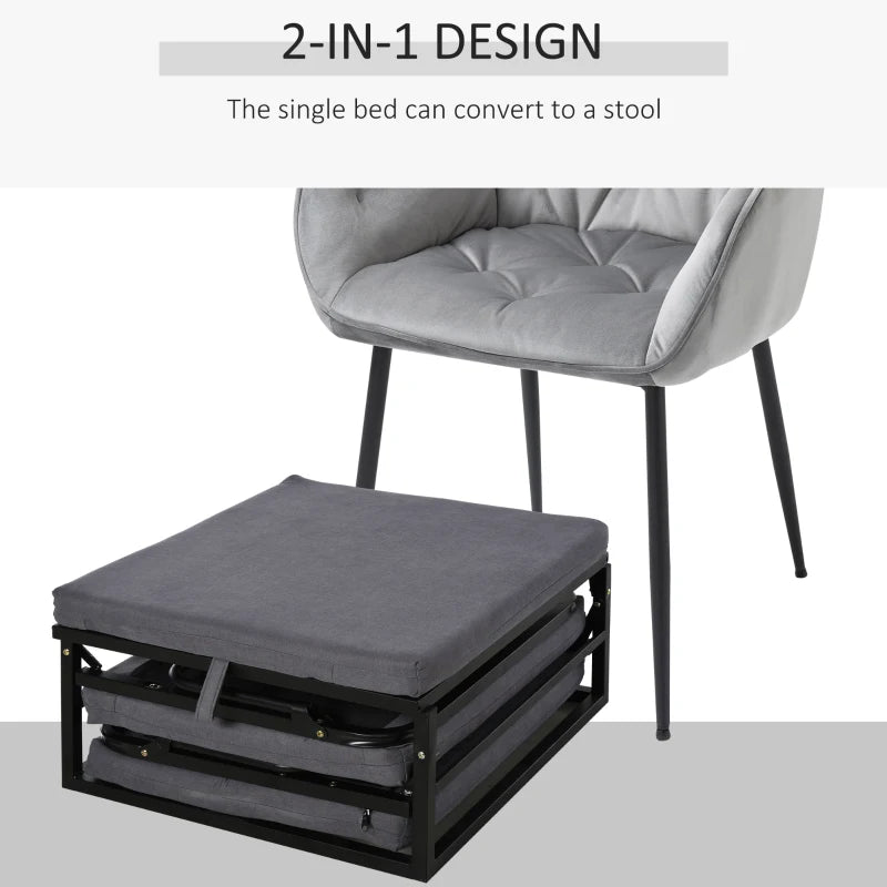 HOMCOM 2 In 1 Folding Sofa Bed Home Lounge Cot Guest Stool w/ Thick Padded Sponge Grey Removable and washable