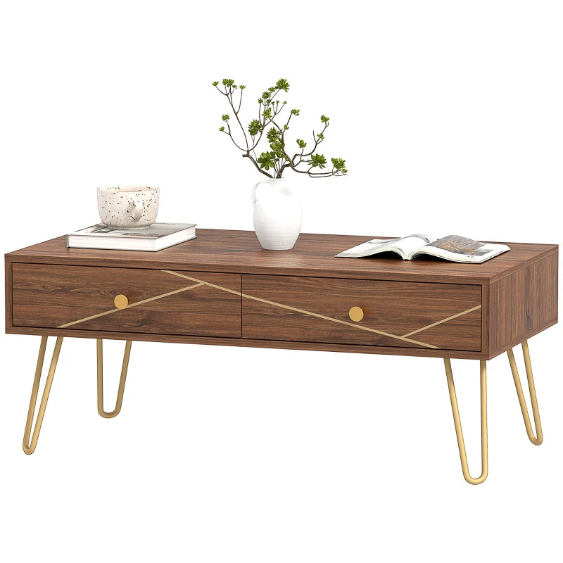HOMCOM Coffee Table with Storage, Living Room Table with Drawers, Rectangular Tea Table with Steel Base for Home, 100 x 50 x 41 cm, Brown