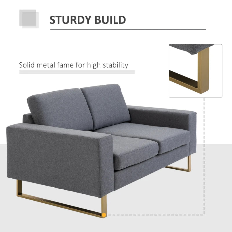 HOMCOM 2 Seater Sofas for Living Room, Fabric Couch, Love Seat with Cushions and Steel Legs, Grey