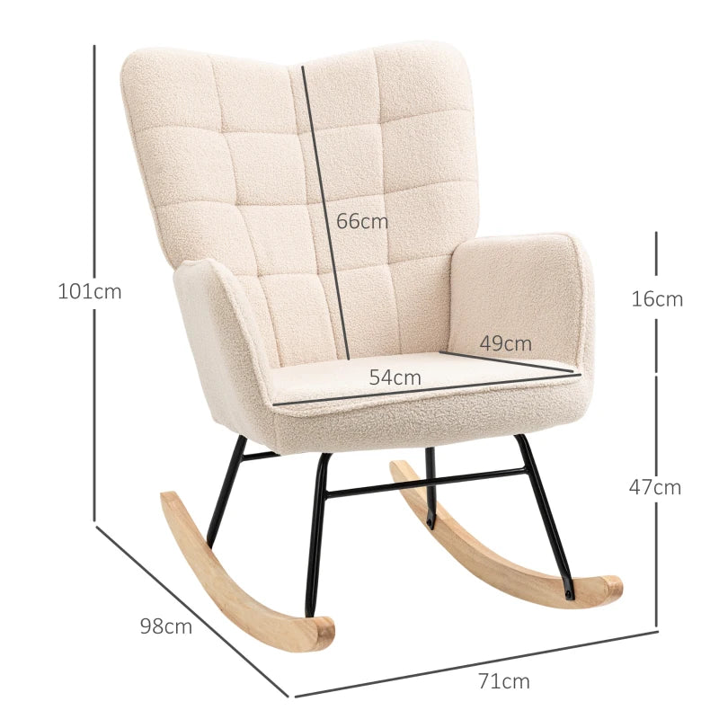 HOMCOM Retro Design Rocking Chair, Solid Wood, Rocking Chair, 71 cm x 92 cm x 101 cm, Cream White
