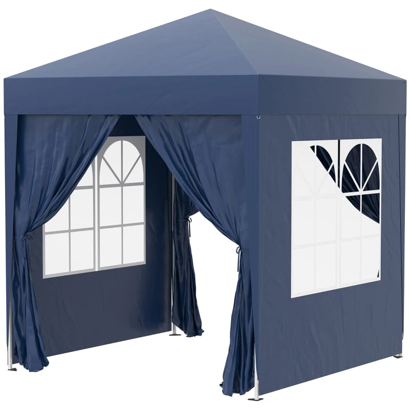 Outsunny 2 x 2 m Garden Pop Up Gazebo, Wedding Party Tent Marquee, Water Resistant Awning Canopy with Sidewalls, Windows, Carry Bag, Blue