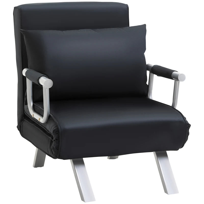 HOMCOM Convertible 1 Seater Armchair Sofa Bed Removable Grand Comfort Cushion Metal Armrest Feet Suede Black