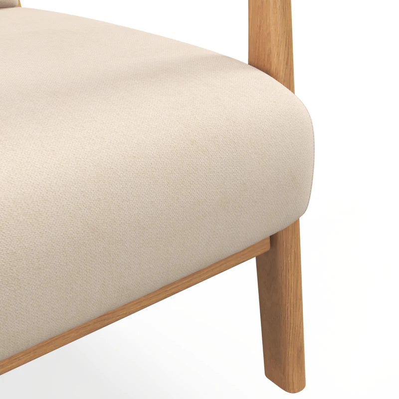 HOMCOM Lounge Chair - 3 cushions included - deep seat - armrests - rubberwood frame - beige velvet look