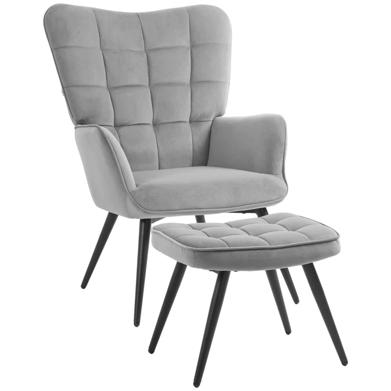 HOMCOM Lounge Chair with Ottoman Armchair with Footstool, 2-Piece Set, Gray