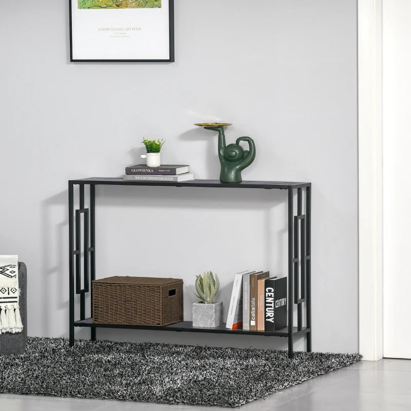 HOMCOM Industrial Console Table with Storage Shelf, Narrow Hallway Dressing Desk with Metal Frame for Living Room, Bedroom, Grey and Black