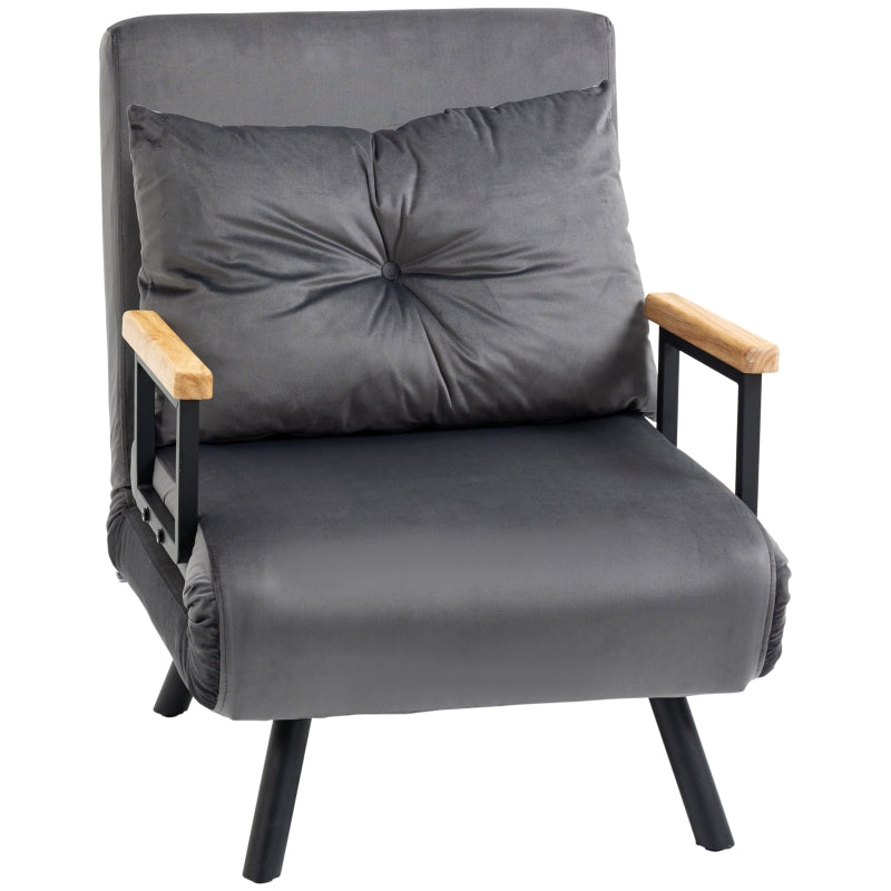 HOMCOM Scandinavian Design Recliner Chair, Lounger, Reading Chair. Incl. Button Tufted Pillow, Black + Natural