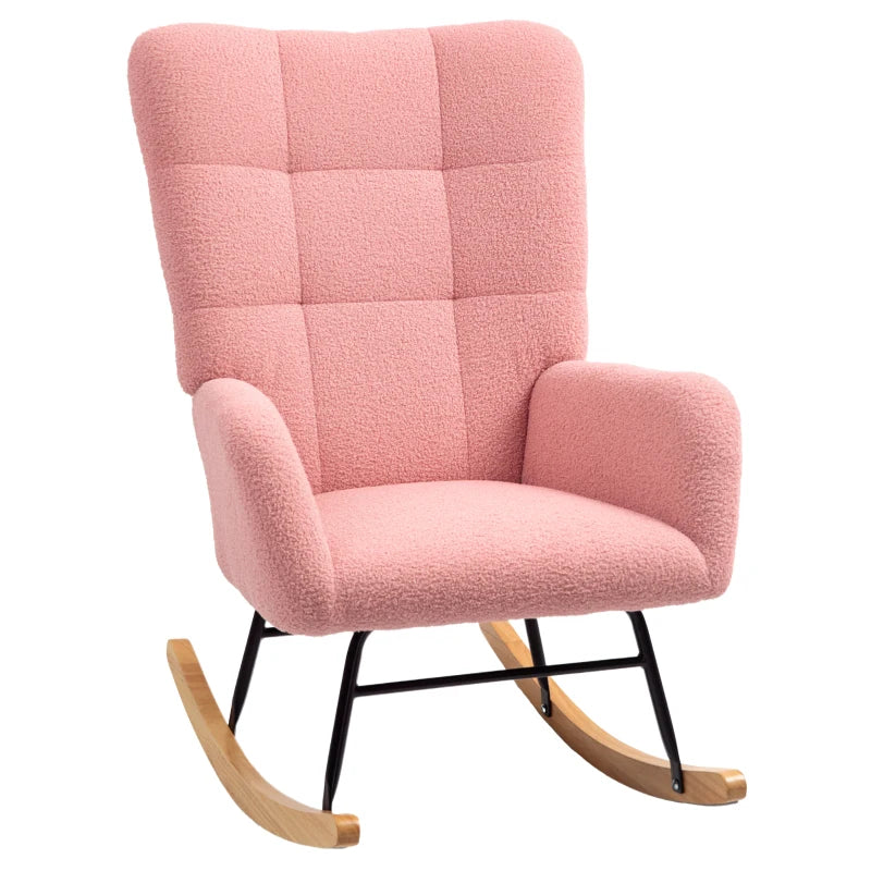 HOMCOM Rocking Chair, Cozy Cover, Thick Padding, Non-slip, Pink