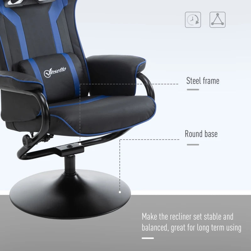 Vinsetto Gaming Recliner Ergonomic Chair w/ footstool - black/blue